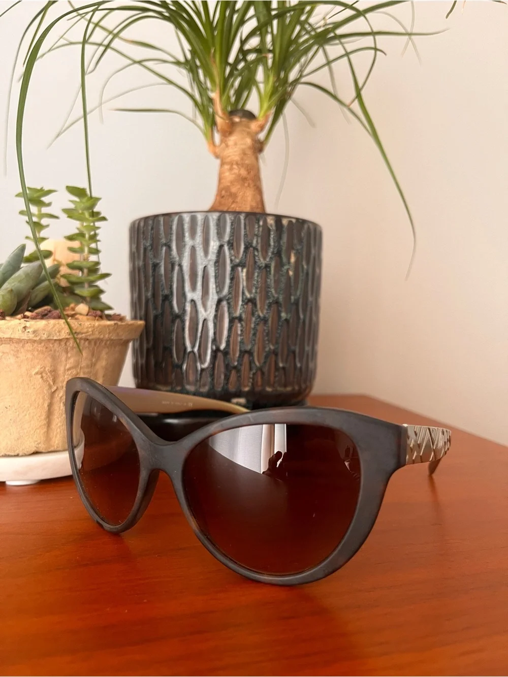 Burberry B4220 Cat Eye Sunglasses with Gold Plaid Temples